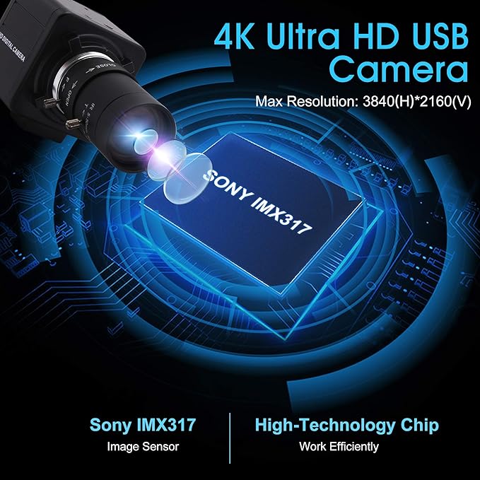 USB Camera 4K Ultra HD Webcam with 5-50mm Varifocal Lens USB Camera High Resolution 3840P Optical Web CameraManual Zoom Conference Webcam Support OPENCV on Mac/Window/Linux