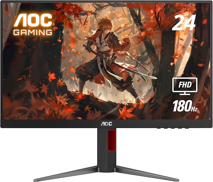 AOC 24G4 24 Gaming Monitor Full HD 1920x1080 IPS Panel 180Hz 1ms 1x HDMI 2.0 1x Display Port Adaptive-Sync Audio Earphone Out Console Gaming Ready 3-Year Zero-Bright-Dot