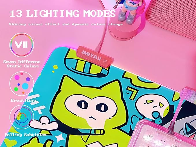 JMIYAV Pink RGB Gaming Mouse Pad 31.5x12 Inch PC XL Large Extended Glowing Led Light Up Desk Pad Non-Slip Rubber Base Computer Cute Mousepad Mat Desk Accessories Gaming Setup 377