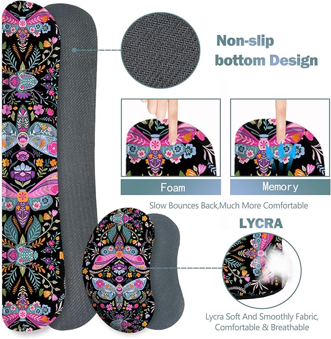 ARTSO Black Desk Mat Set Extended Gaming Mouse Pad with Wrist Rest Support +Keyboard Wrist Rest +Coaster Large Cute Butterfly Mousepad Colorful Butterfly