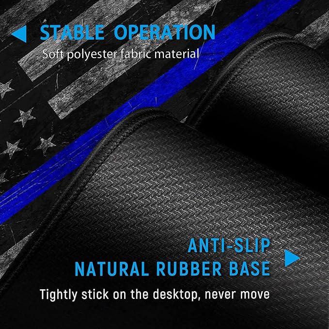 Large Gaming Mouse Pad with Stitched EdgesExtended XXL MousepadOffice Desk Pad Writing Pad31.5 x 11.8 inErgonomic Memory Foam Keyboard Wrist Rest SupportVintage Blue Black American Flag Desk Mat