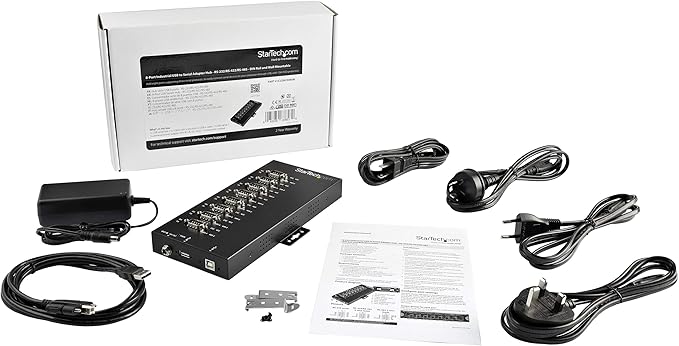 StarTech.com 8 Port Serial Hub USB to RS232/RS485/RS422 Adapter - Industrial USB 2.0 to DB9 Serial Converter Hub - IP30 Rated - Din Rail Mountable Metal Serial Hub - 15kV ESD Protection TAA