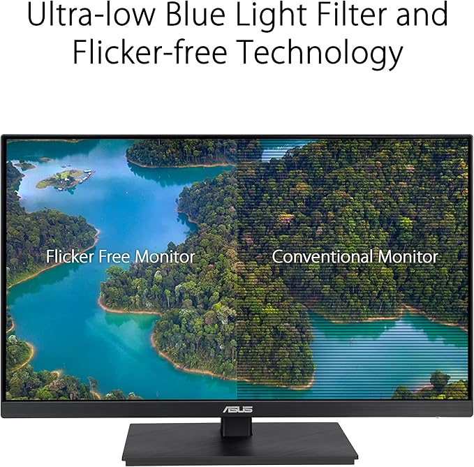 ASUS 24” 1080P Monitor (VA24EQSB) - Full HD IPS 75Hz Built-in Speakers Eye Care Low Blue Light Flicker Free VESA Mountable Height Adjustment Frameless DisplayPort HDMI VGA USB HubBlack