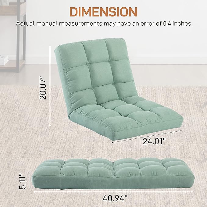 Floor Chair with Back Support Folding Chair with 6 Adjustable Position Padded Sleeper Bed Floor Gaming Chair Meditation Chair for Adults