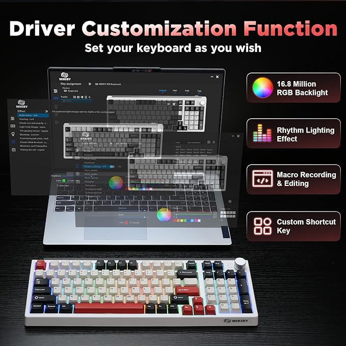 K98 Wireless Mechanical KeyboardTri-Mode BT5.0/2.4GHz/USB-C Hot Swappable Custom KeyboardGasket StructureRGB Backlit Gaming Keyboard for Win &amp Mac(White&ampRedMilk-V2 Switch)