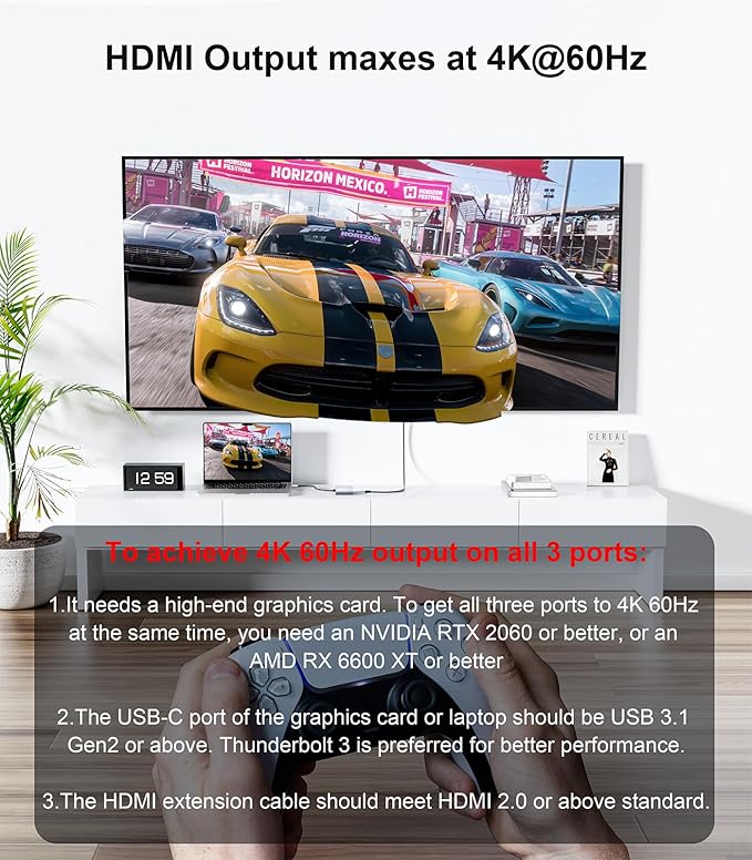Reborn USB-C to 3 HDMI Adapter with 100W PD 4K@60Hz USB Type-C to HDMI 1 in 3 Out Splitter for 3-Port USB-C Multi-Monitor Adapter Compatible with PC/macOS/Linux and More