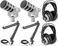 Rode PodMic Cardioid Dynamic Broadcast Microphone (White Pair) with 2X Cans50 Studio Headphones 2X Microphone Boom Arms and 2X XLR Cables