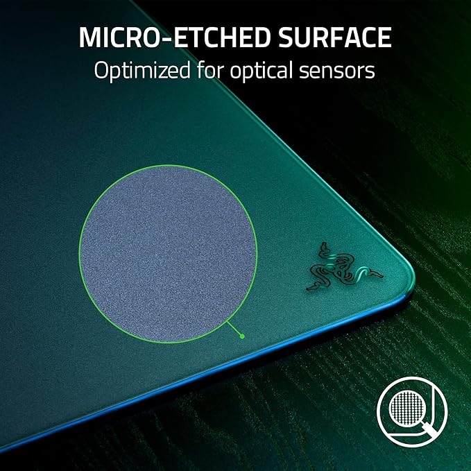Razer Atlas Tempered Glass Gaming Mouse Mat: Ultra-Smooth Micro-Etched Surface - Dirt and Scratch-Resistant - Anti-Slip Base - Quiet Mouse Movements - Black