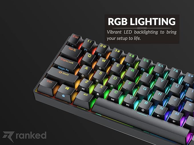 Ranked N60 Nova 60% Form Factor | Hot Swappable Mechanical Gaming Keyboard | 61 Keys Multi Color RGB LED Backlit for PC/Mac Gamer (Black Gateron Pro Red)