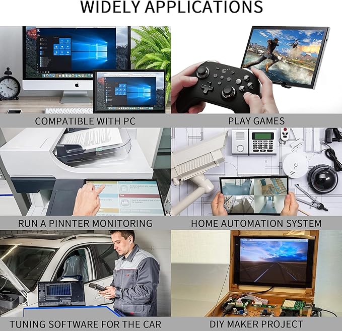 HMTECH Raspberry Pi Screen 10.1 Inch Touchscreen Monitor 1024x600 Portable HDMI Monitor 16:9 IPS Screen Display for Raspberry Pi 5/4/3/2/Zero/B/B+ Win11/10/8/7 Free-Driver