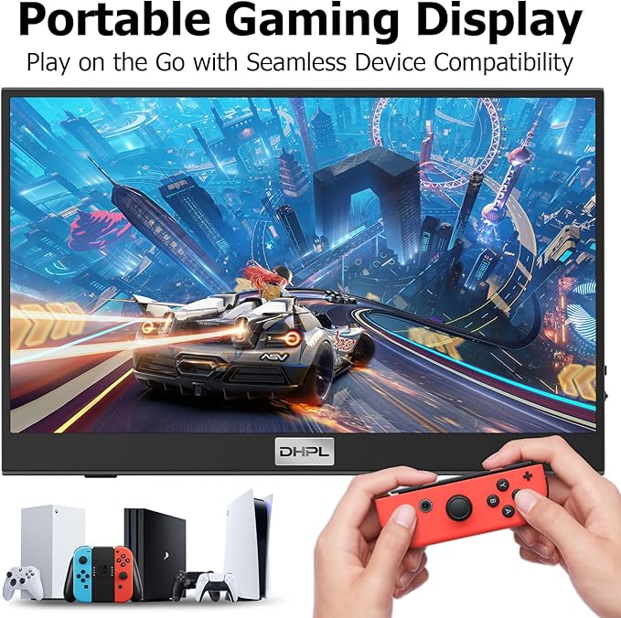 DHPL15.6 Inch Portable Monitor for Laptop - FHD 1080P IPS Anti-Glare Screen Dual USB-C/HDMI Built-in Speakers VESA Holes - Travel Screen Extender Compatible with Laptop PC Phone PS4/5 Switch