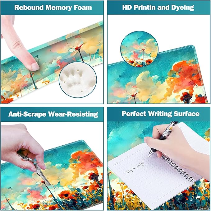 ARTSO Gaming Mouse Pad Wrist Support Set XXL Large Desk Mat Mousepad + Keyboard Wrist Support+ Mouse Wrist Rest+Coaster 4in1 Ergonomic Stitched Edge for Home Office -Oil Painting Flowers Plants
