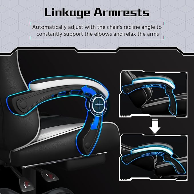 Yaheetech Gaming Chair Video Game Chair with Massage Lumbar Support and Footrest Height Adjustable Ergonomic Computer Gaming Chair with Swivel Seat and Headrest Black/White