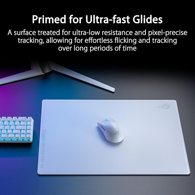 ASUS ROG Moonstone Ace L Glass Gaming Mouse Pad – 19.7” x 15.7” Ultra-Smooth Matte Tempered Glass for Quiet Ultrafast Glides Impact/Scratch Resistant Easy to Clean Anti-Slip Silicone Base - White