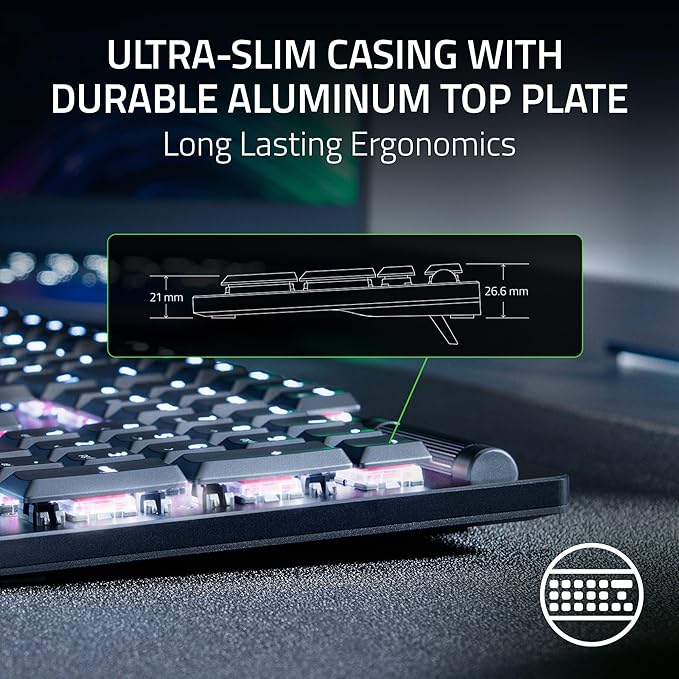 Razer DeathStalker V2 Pro Wireless Gaming Keyboard: Low-Profile Optical Switches - Linear Red - Hyperspeed Wireless &amp Bluetooth 5.0-40 Hr Battery - Ultra-Durable Coated Keycaps - Chroma RGB (Renew