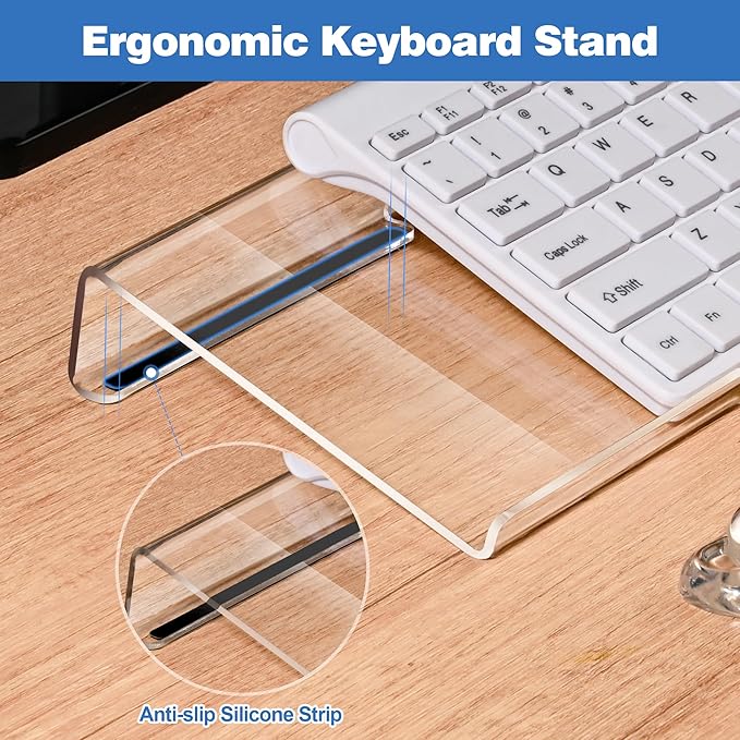 16.9inch Computer Keyboard Stand for Desktop Gel Keyboard Wrist Rest Set for Ergonomic Typing Comfort &amp Support for Office Work Gaming (Cute White Bear)