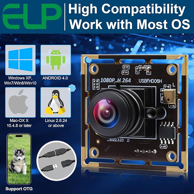 ELP Sony IMX323 Sensor Mini Wide Angle USB Camera Module with Microphone 180degree Fisheye Lens HD 1080P 0.01Lux Low Light Video Audio PC Camera UVC H.264 USB2.0 Embedded Webcam Board for Computer