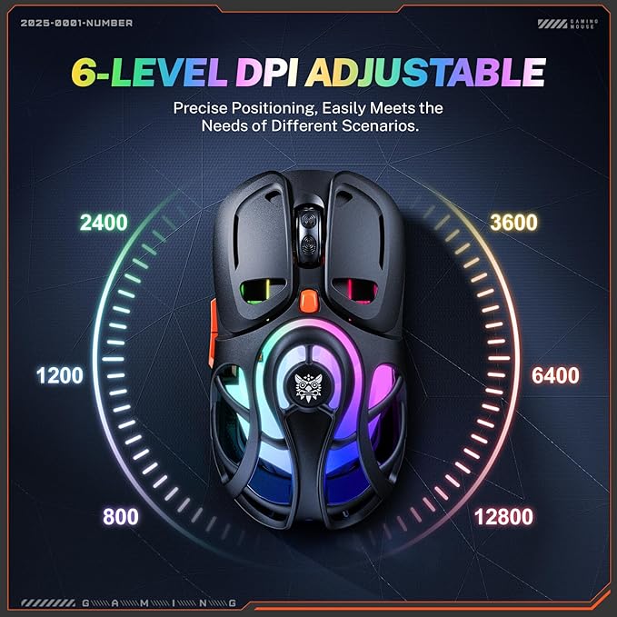 Wireless Gaming Mouse Tri-Mode 2.4G/Bluetooth/USB-C 12800 DPI 6 RGB Backlit 73g Ultra-Light Computer Mice 2000Hz Polling Rate 400mAh Rechargeable for PC/Mac/Laptop (Black)