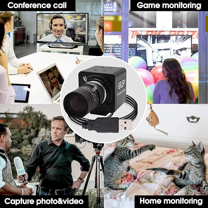 8MP Webcam 5-50mm Varifocal Lens USB Industrial Camera for Indoor Outdoor Super HD 3264X2448 Embedded Camera USB Webcamera for Linux Windows Android Plug