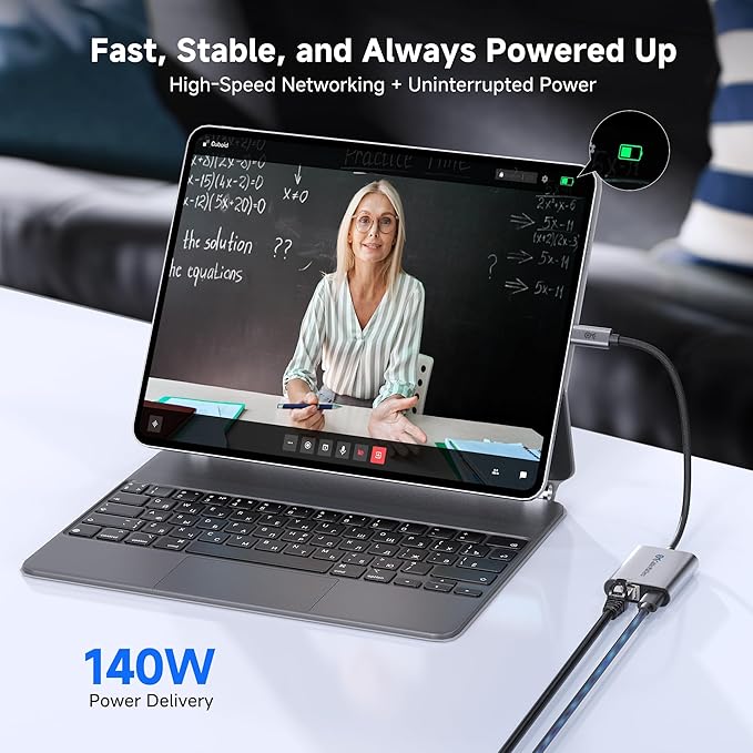 Cable Matters USB C to Ethernet Adapter with 140W Charging Gigabit Ethernet to USB C Adapter Compatible with MacBook Pro Dell XPS Surface Up to 480Mbps for Chromecast with Google TV -2020 &amp L