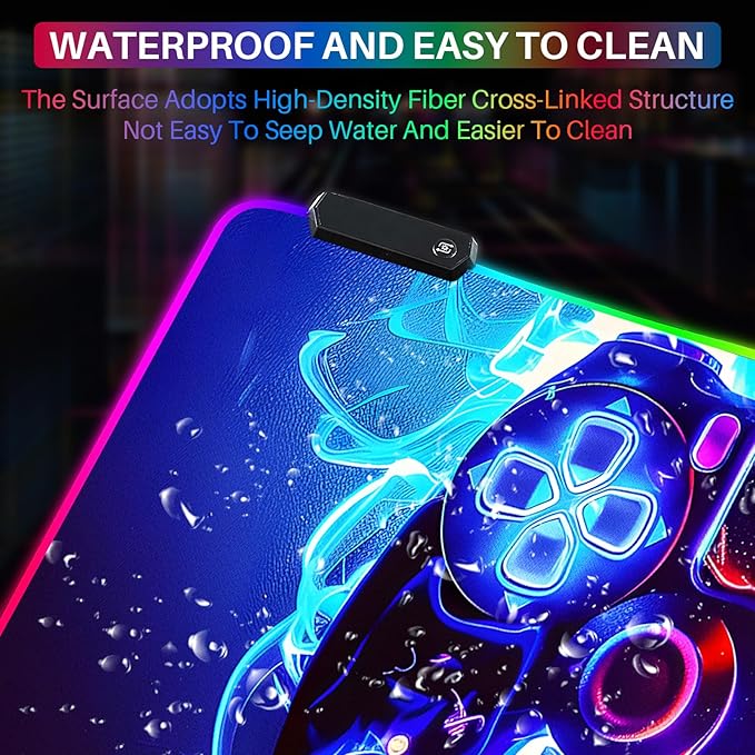 XL RGB Gaming Mouse Pad with 14 Light Modes - Light Up Gamer Mouse Pad31.5 x 11.8in Non-Slip Gamepad Style Led Large Gamer MousepadBlack Long Glowing Gaming Accessories for Desk Waterproof