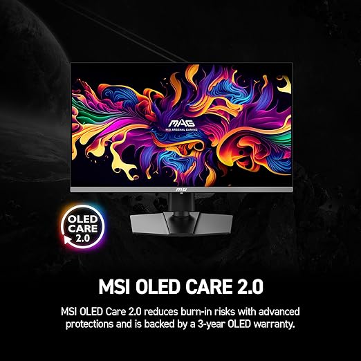 msi MAG 272UP QD-OLED X24 26.5-inch 3840 x 2160 (UHD) Gaming Monitor 240Hz AMD Adaptive-Sync HDR Ready HDMI VGA Port VESA Mountable Tilt 4-Side Slim Bezel 0.03ms Black