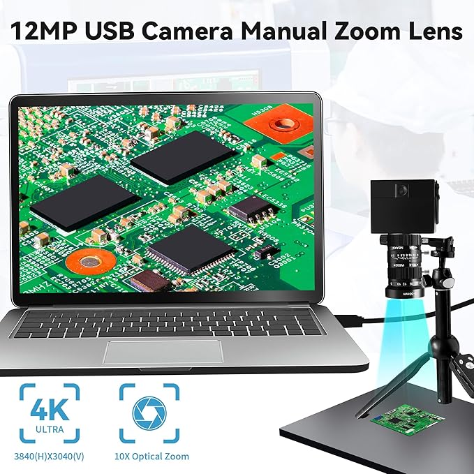 4K USB Webcam 1080P@120fps High Speed Camera With CS-Mount 5-50mm 10X Telephoto Zoom Manual Lens 12MP Close-Up Capability OpenCV Compatible Plug-and-Play for Live StreamingIndustrial Projects