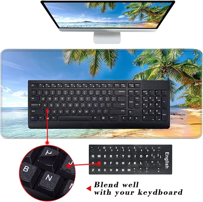 Keyboard Wrist Rest and Mouse Pad with Wrist Support Set Ergonomic CoasterMemory FoamEasy Typing Pain ReliefLarge XL Desk Mat 31.5x 11.8Shore Palms Tropical Beach