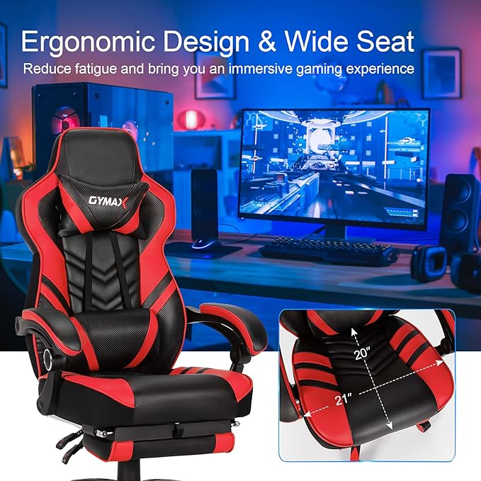 GYMAX Gaming Chair Ergonomic Computer Chair with Footrest Linkage Armrests &amp Lumbar Cushion Big Wide High Back Video Gaming Chair Reclining Office Rolling Chair for Adult/Teens (Red)