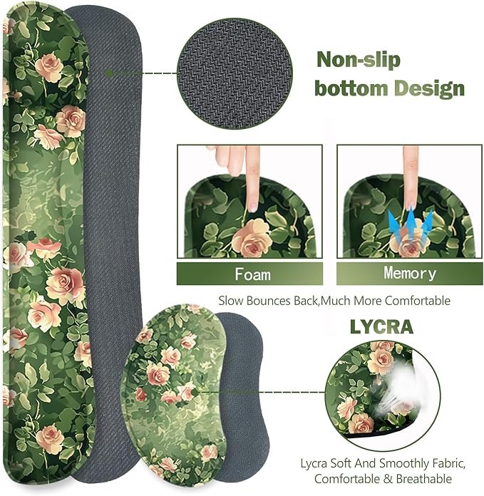 ARTSO Rose Floral Mouse Pad Wrist Support Set Desk Mat 4in1 XXL Large Mousepad + Keyboard Wrist Rest+Mouse Wrist Rest+Coaster Combo with Ergonomic Design for Home Office