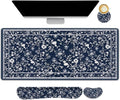 DINKY Mousepad with Wrist Rest Desk Pad for Keyboard and Mouse Ergonomic Mouse Pad Set Keyboard Wrist Rest with Coaster Desk Mat Set for Office Home Blue Art Leaf