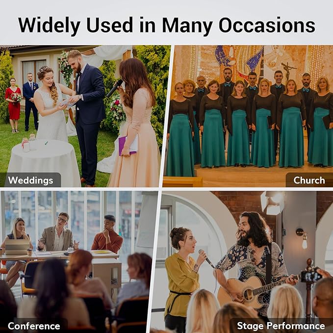 TONOR Wireless Microphone System 4 * 10-Channel UHF Cordless Handheld Mic Set with Headset/Lavalier Lapel Mics Bodypack Transmitter Receiver 60 m/200ft Range for Karaoke Singing Church PA Speaker