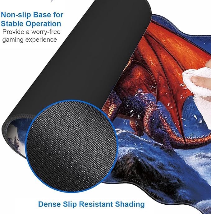 Large Gaming Mouse Pad Keyboard Wrist Rest Pad &amp Wrist Support Mousepad Set Stitched Edge Extended Non-Slip Base Memory Foam Desk Mat for Office HomeCool Dragon