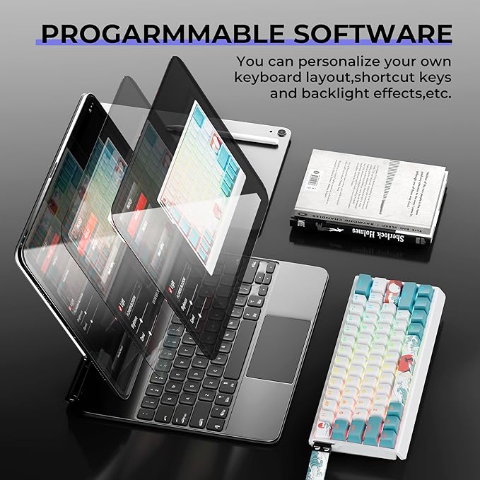HITIME x XVX 60% Percent Keyboard with Strap H61 Wired Aluminum Gaming Keyboard Hot Swappable Kanagawa Anime PBT Keycaps RGB Backlit Cherry Profile Sound Absorbing Pads Creamy Linear Switch