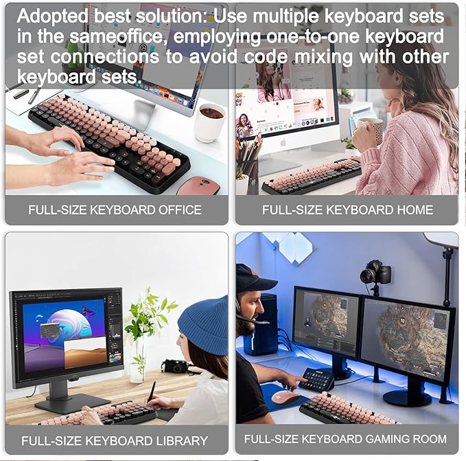 FOPETT Wireless Keyboard and Mouse Combo 104 Keys Full-Sized 2.4 GHz Round Keycap Colorful Keyboards USB Receiver Plug and Play for Windows Mac PC Laptop Desktop (GradientPink)
