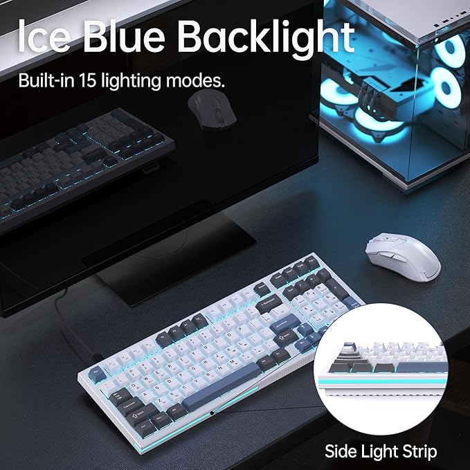KEMOVE K98SE Mechanical Gaming Keyboard 98 Keys LED Backlit Programmable 96% Wired Computer Keyboard with Double Sound Dampening Foam Pre-lubed Brown Switch