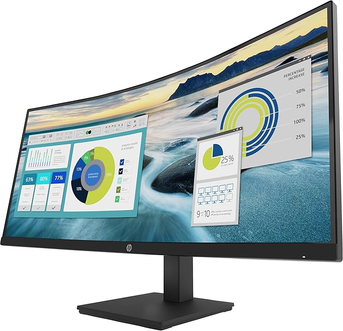 HP P34hc g4 34 WQHD Curved Monitor with 5ms Response Time Anti-Glare Flicker Free 250 nits Brightness VESA Mount (100mm) Displayport HDMI &amp Dockztorm USB Port Expander Black Color