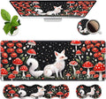 4 in 1 Ergonomic Memory Foam Mouse Pad Wrist Rest Set Large XXL Gaming Desk Pad + Keyboard Wrist Rest + Mouse Wrist Cushion + Coaster for Home Office Study Gaming White Fox Mushroom