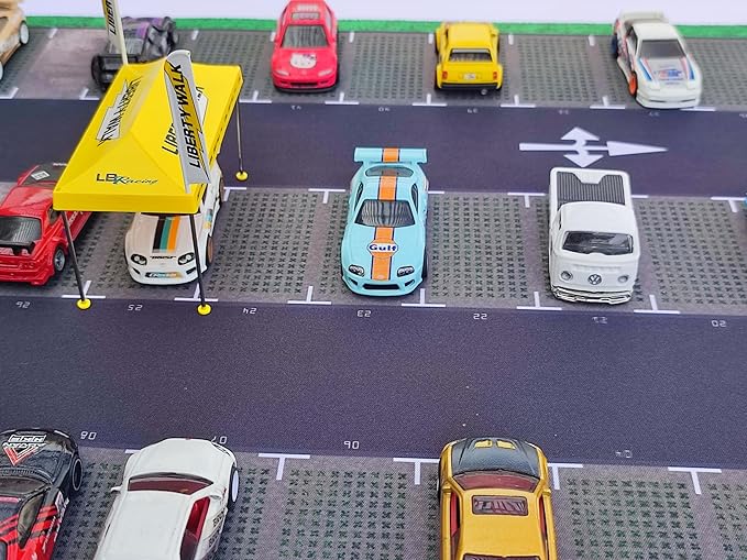 XXL 1/64 Scale Parking Lot Mouse Pad 90x40cm Non-Slip Rollable Desk Mat | Large Diorama Playmat for Hot Wheels Matchbox Mini GT Tarmac Inno64 and Diecast Car Collectors Kids and Gamers