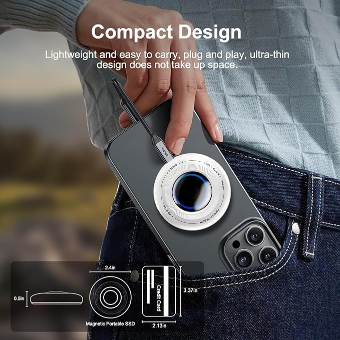 FP108 2TB Magnetic Portable SSD External Solid State Drives with PD-100W and 2050MB/s USB-C 3.2 Gen 2x2 Play While Charging Compatible with iPhone 16/15 Pro Max Android PC Mac Switch Lite
