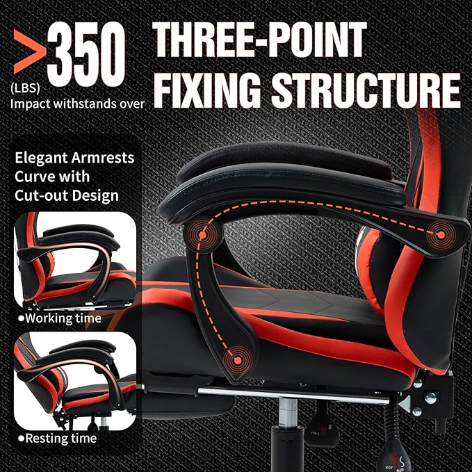 Gaming Chair with Footrest Ergonomic Computer Chair for Adult Adjustable Headrest Lumbar Pillow Large Size Reclining Gaming Chair Big and Tall with Linkage Armrest for Home Office Gaming