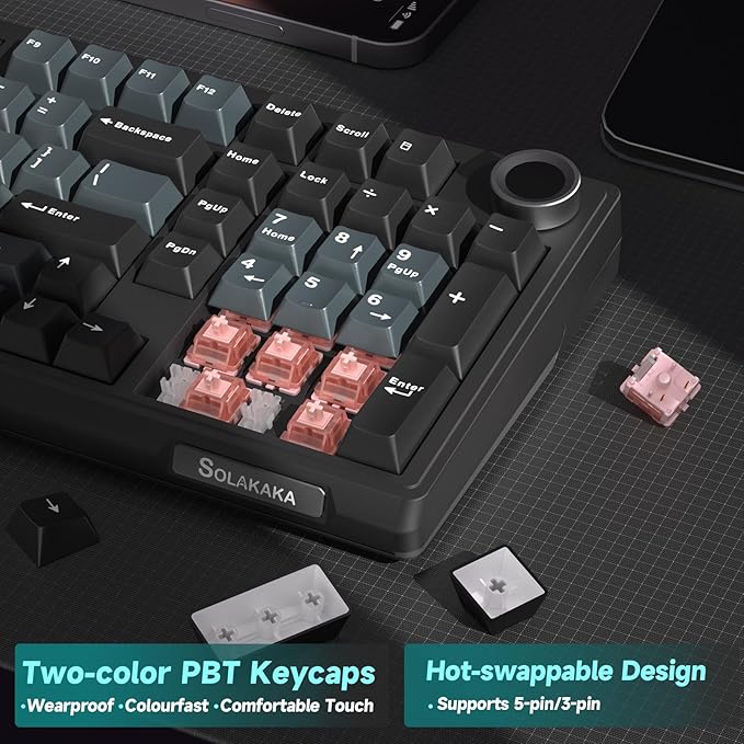 SOLAKAKA KI99 Pro Wireless Mechanical Keyboard Quiet SwitchHot Swappable Pre-Lubed Switches Silent Keyboard with RGB BacklitGasket Structure Computer Gaming Keyboards(BlackBlue Silent Switch)