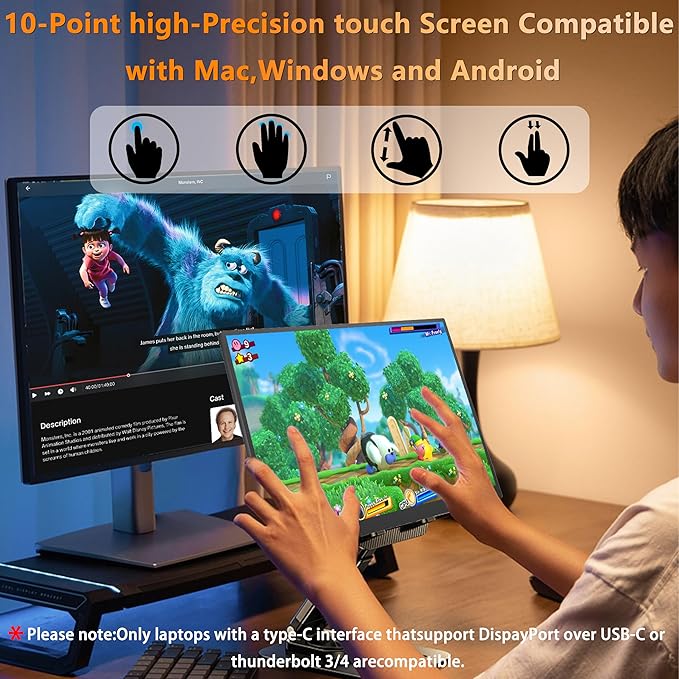 Portable Touchscreen Monitor 15.6” 1080P HDR IPS Touch ScreenHDMI USB C Travel Monitor with Stand &amp SpeakerExternal Monitor for Laptop Mac PC Phone PS4/5 Xbox Switch