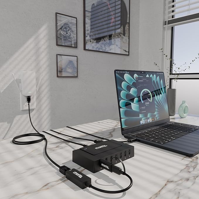 2.5G Ethernet &amp USB Expansion Bundle: Plugable USB-C to 2.5Gbps Ethernet Adapter + 7-Port USB Hub with 60W Power Adapter | USB-C/USB-A Fast LAN High-Speed Data macOS/Windows/Linux