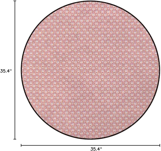 Pink Round Rug Soft Distressed Kitchen Round Area Rug Non Slip Non-Shedding Laundry Room Mat Low Pile Entry Floor Carpet Happy Animal Faces Image Diameter 35.4 in