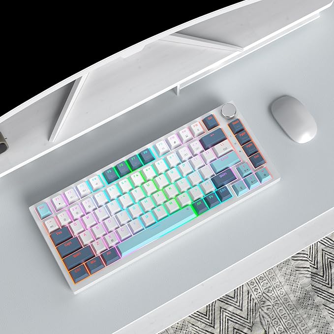 75% Wired Creamy Keyboard Hot Swappable Mechanical Gaming Keyboard with Gasket Mounted RGB Backlit Red Switch Knob Control for Win Pc Laptop(82White)
