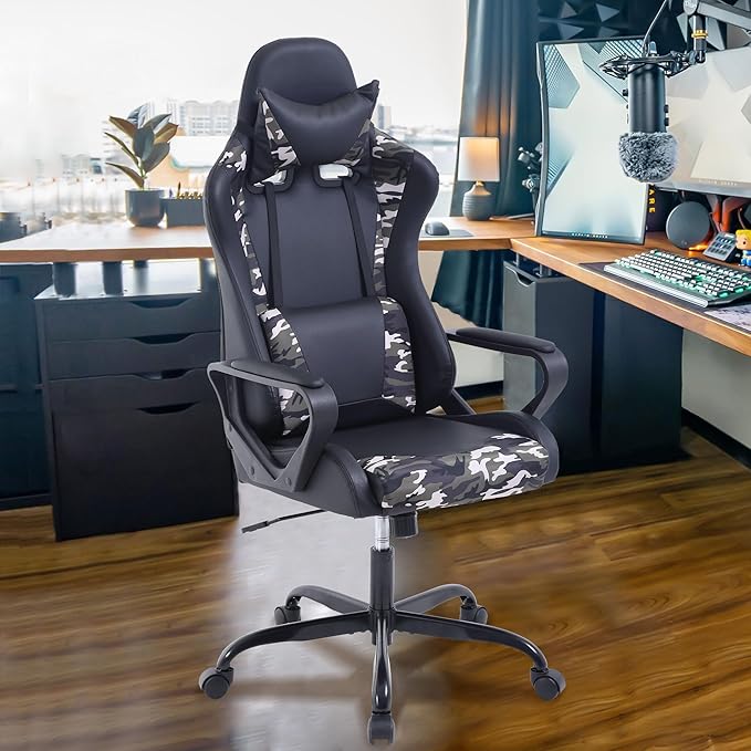 Gaming Chair High Back PU Leather Gaming Chairs Computer Chair with Armrest Headrest and Lumbar Support for Kids Teen Adults Men Women Height Adjustable Gamer Chair Computer Chairs for Adults