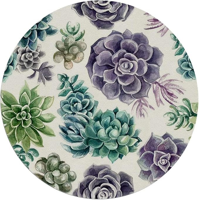 Green PU Leather Chair Mat for Hardwood Floor Anti-Slip Floor Protector Cute Succulents Flower Desert for Home/Office Rolling Chair and Computer Desk Hot Plant Artwork Diameter 55 in
