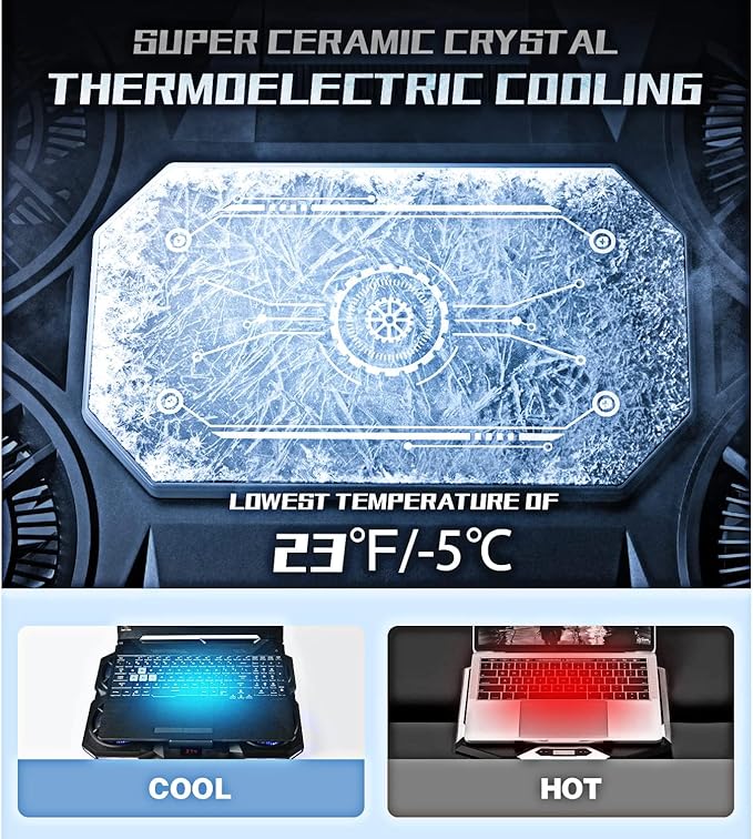 Laptop Cooling Pad with Thermoelectric Cooler and 4 Fans Powerful Laptop Cooler Independent Control Multi-Gear Adjustment RGB 14-21 Inch Laptop Stand (Laptop Cooling Pad)