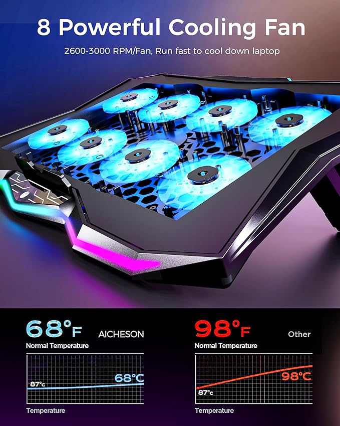 AICHESON AA3 Gaming Laptop 8 Cooling Fans and S035 Red Laptop Cooler Set